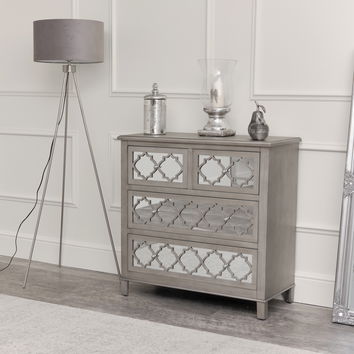 Large Silver Mirrored Chest of Drawers & Pair of Bedside Tables - Sabrina Silver Range