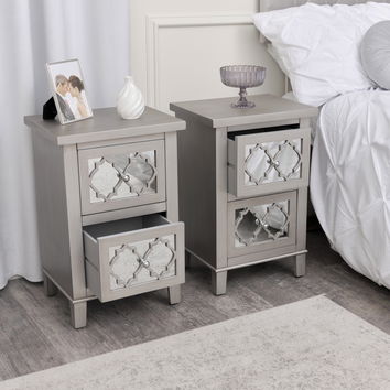 Large Silver Mirrored Chest of Drawers & Pair of Bedside Tables - Sabrina Silver Range