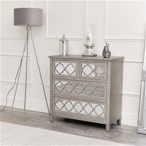 Large Boho Silver Mirrored Chest of Drawers - Sabrina Silver Range