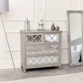 Large Silver Mirrored Chest of Drawers - Sabrina Silver Range