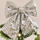 Large Silver Mirrored Disco Detailed Decorative Christmas Bow - 24cm