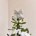 Large Silver Mirrored Disco Detailed Decorative Christmas Bow - 24cm