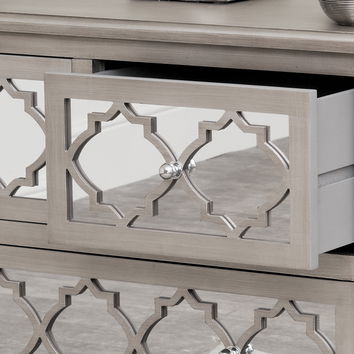 Large Silver Mirrored Lattice Chest of Drawers - Sabrina Silver Range