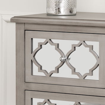 Large Silver Mirrored Lattice Chest of Drawers - Sabrina Silver Range