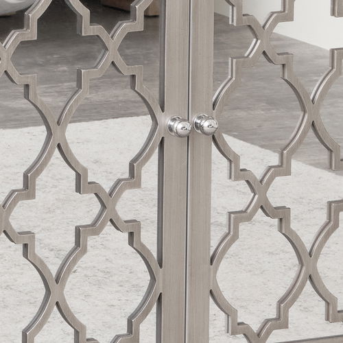 Large Silver Mirrored Lattice Sideboard - Sabrina Silver Range