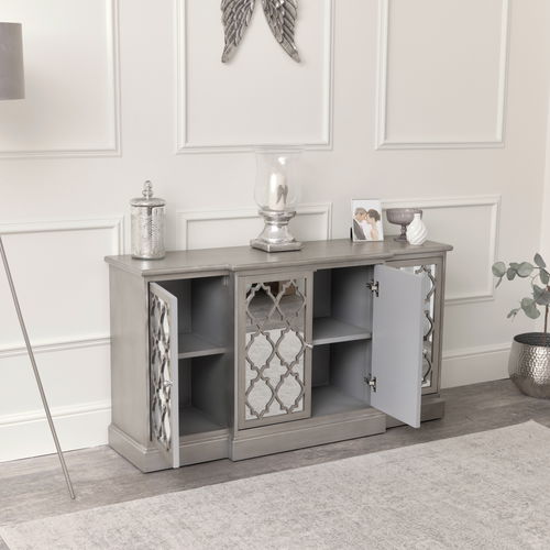 Large Silver Mirrored Lattice Sideboard - Sabrina Silver Range