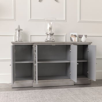 Large Silver Mirrored Sideboard - Sabrina Silver Range