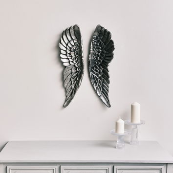 Large Silver Wall Mounted Angel Wings