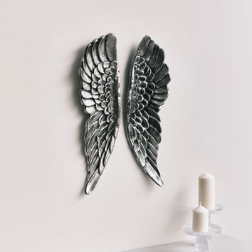 Large Silver Wall Mounted Angel Wings