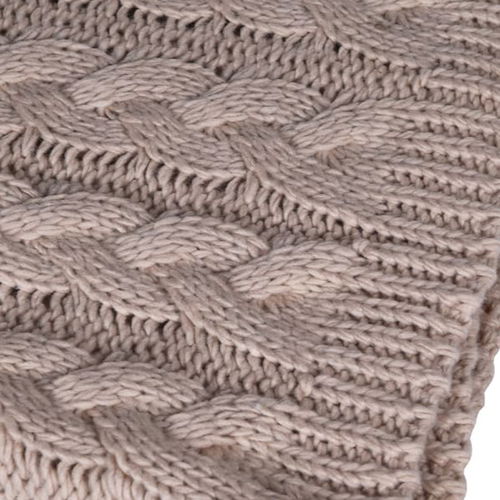 Large Taupe Cable Knit Throw - 160cm x 150cm