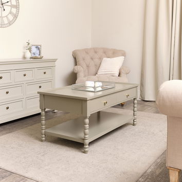 Large Taupe Grey Bobbin Bobble 2 Drawer Coffee Table