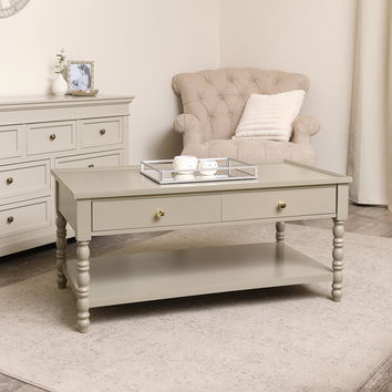 Large Taupe Grey Bobbin Bobble 2 Drawer Coffee Table