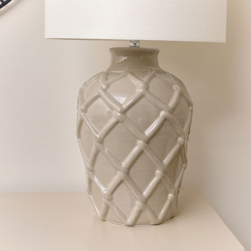 Large Taupe Rope Patterned Ceramic Table Lamp with Cream Shade