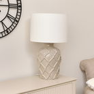 Large Taupe Rope Patterned Ceramic Table Lamp with Cream Shade