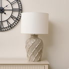 Large Taupe Rope Patterned Ceramic Table Lamp with Cream Shade