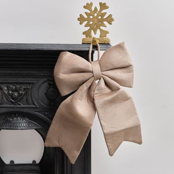 Large Taupe Velvet Christmas Bow - 30cm x 45cm