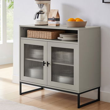 Large Two Door Reeded Glass Sideboard - Hesley Ash Grey Range