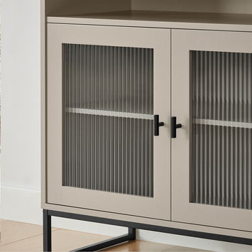 Large Two Door Reeded Glass Sideboard - Hesley Taupe Stone Range