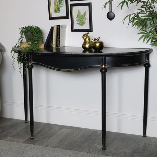 Large Vintage Half Moon Metal Console Table 