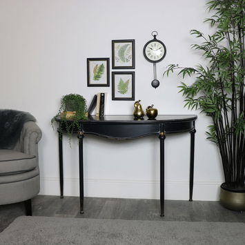 Large Vintage Half Moon Metal Console Table 