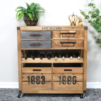 Large Vintage Wooden & Silver Wine Cabinet