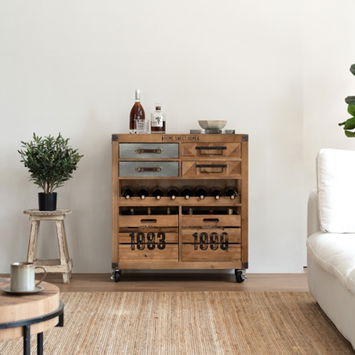 Large Vintage Wooden & Silver Wine Cabinet