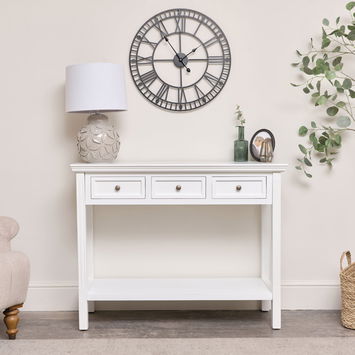 Large White 3 Drawer Sideboard Console Table - Daventry White Range