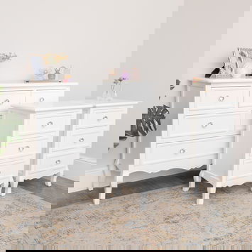 Large White 6 Drawer Chest of Drawers & Pair of 3 Drawer Bedsides - Victoria White Range