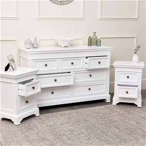 Large White 7 Drawer Chest of Drawers & Pair of Bedside Tables - Daventry White Range