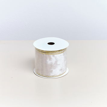 Large White & Gold Shiny Velvet Wired Ribbon Garland - 270cm