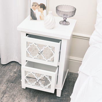 Large White Mirrored Chest of Drawers, Console / Dressing Table & Pair of Bedside Tables - Sabrina White Range