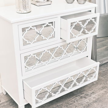 Large White Mirrored Chest of Drawers & Pair of Bedside Tables - Sabrina White Range