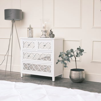 Large White Mirrored Chest of Drawers - Sabrina White Range