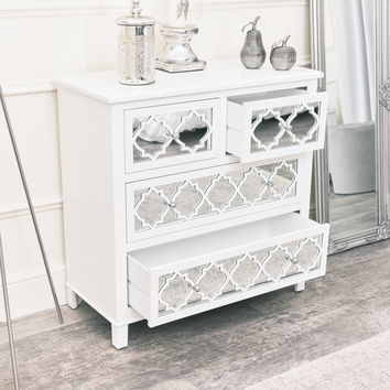 Large White Mirrored Chest of Drawers - Sabrina White Range