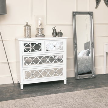 Large White Mirrored Chest of Drawers - Sabrina White Range