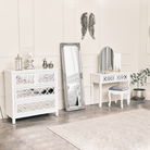 Large White Mirrored Chest of Drawers, Console / Dressing Table & Pair of Bedside Tables - Sabrina White Range