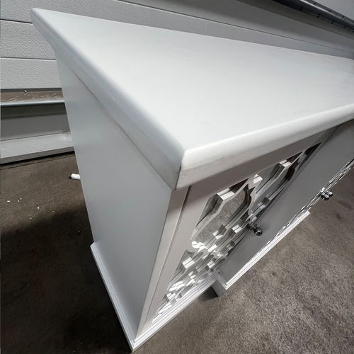Large White Mirrored Lattice Sideboard - Sabrina White Range - Damaged Second