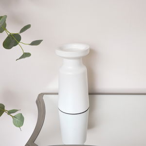 Large White Speckled Metal Round Pillar Candle Holder - 28cm