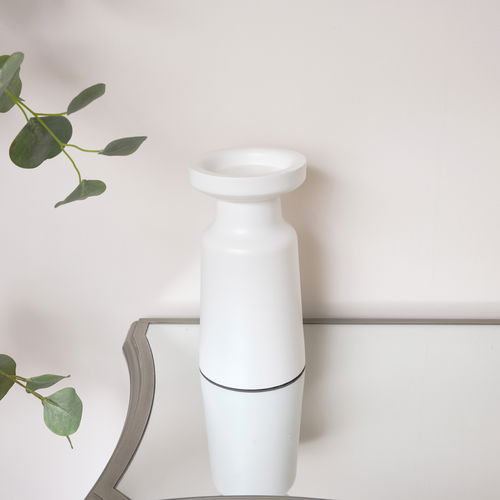 Large White Speckled Metal Round Pillar Candle Holder - 28cm