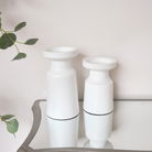 Large White Speckled Metal Round Pillar Candle Holder - 28cm