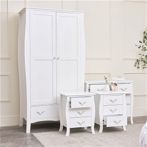 Large White Wardrobe, Chest of Drawers & Pair of Bedside Tables - Elizabeth White Range