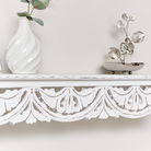 Large White Wooden Carved Boho Wall Shelf - 81cm