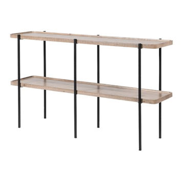 Large Wood & Black 2 Tier Shelf Console Table