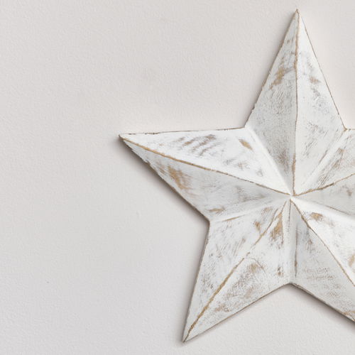 Large Wooden Distressed White Wall Star Decoration