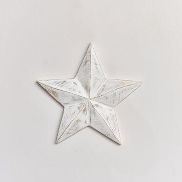 Large Wooden Distressed White Wall Star Decoration