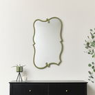 Large Olive Green Vintage Asymmetrical Shaped Wall Mirror - 84cm x 53cm