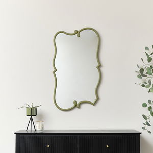Large Olive Green Vintage Asymmetrical Shaped Wall Mirror - 84cm x 53cm