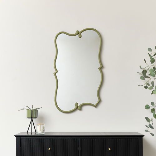 Large Olive Green Vintage Asymmetrical Shaped Wall Mirror - 84cm x 53cm