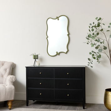 Large Olive Green Vintage Asymmetrical Shaped Wall Mirror - 84cm x 53cm