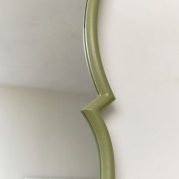 Large Olive Green Vintage Asymmetrical Shaped Wall Mirror - 84cm x 53cm